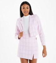 QUIZ Pink Check Boucle Crop Blazer